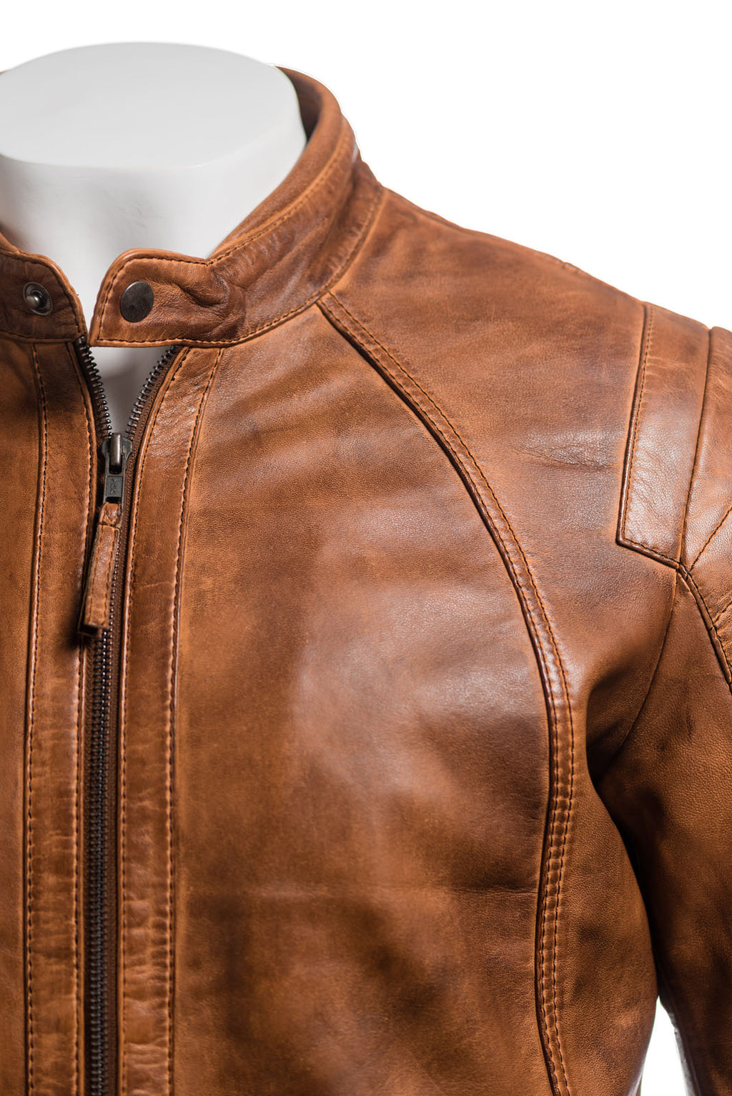 Men's Vintage Biker Style Leather Jacket With Shoulder Detail: Alessandro
