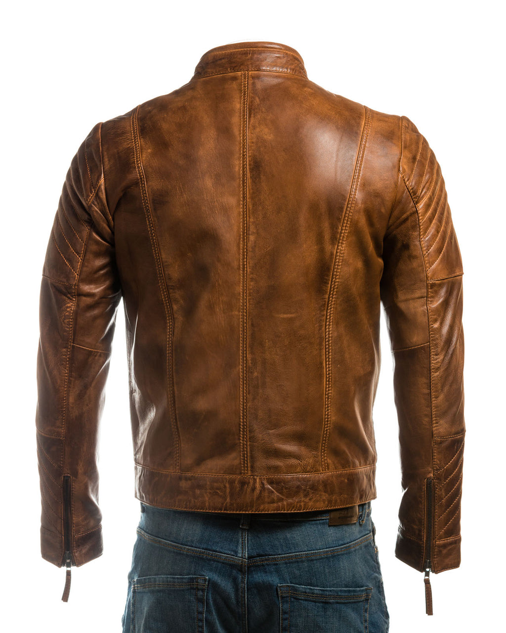 Men's Vintage Biker Style Leather Jacket With Shoulder Detail: Alessandro