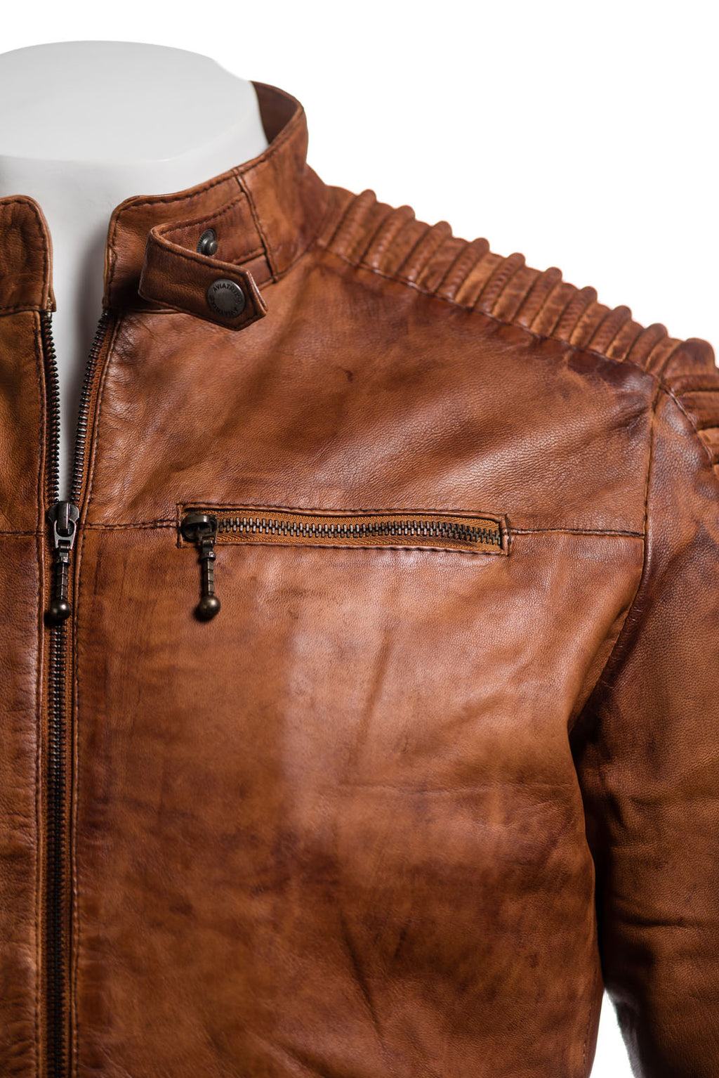 Men's Antique Racing Style Leather Biker Jacket: Alfio