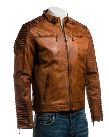 Men's Antique Racing Style Leather Biker Jacket: Alfio