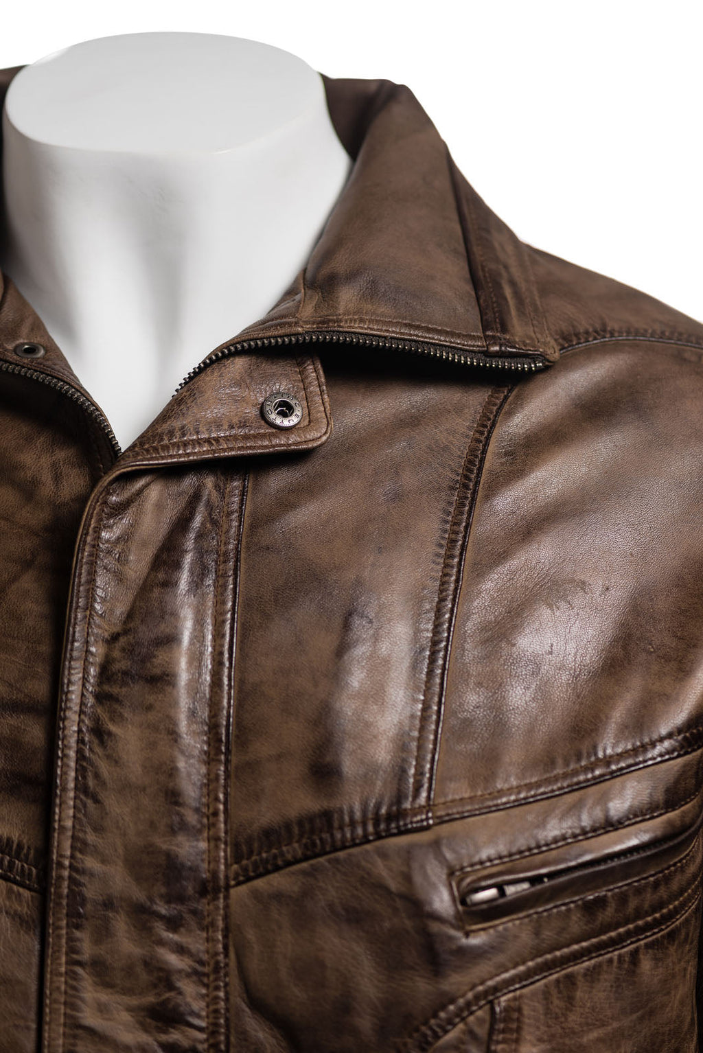 Men's Antique Brown Pocket Detail Blouson Style Leather Jacket: Marco