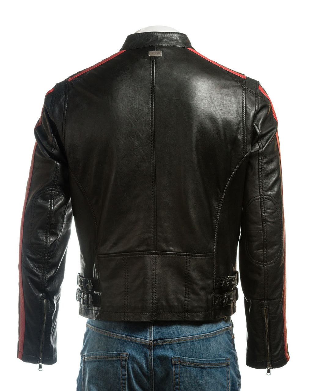 Men's Contrast Stripe Racer Style Leather Jacket: Colombo