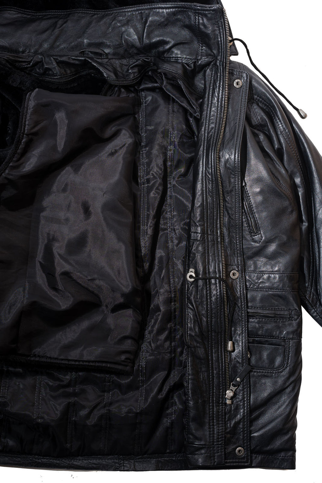 Men's Black Multi-Season Leather Coat with Detachable Hood: Christiano