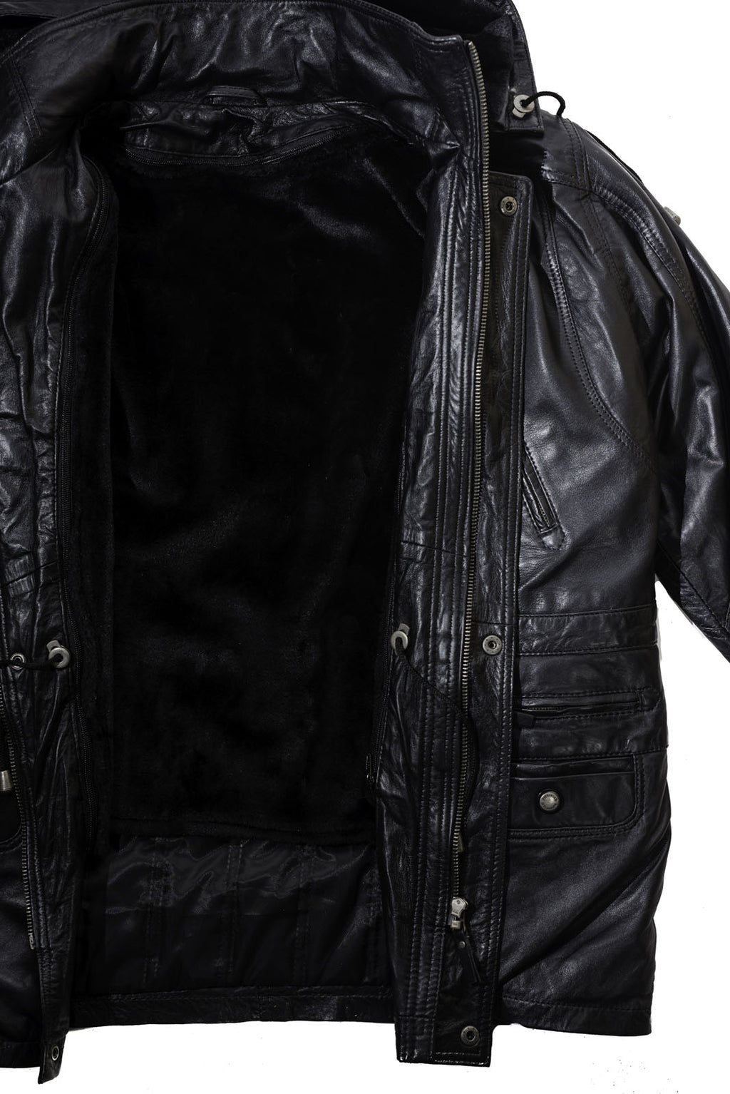 Men's Black Multi-Season Leather Coat with Detachable Hood: Christiano