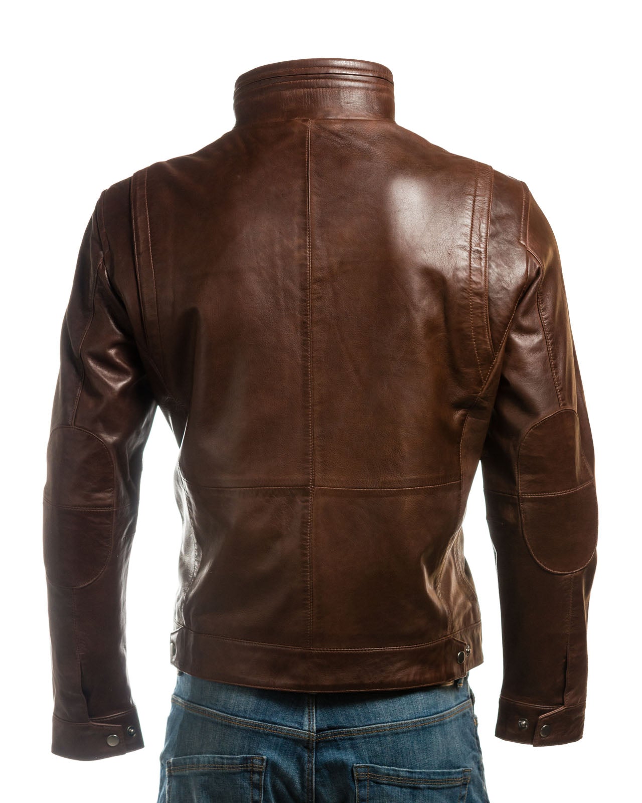 Men's Tan Funnel Neck Leather Jacket: Luigi