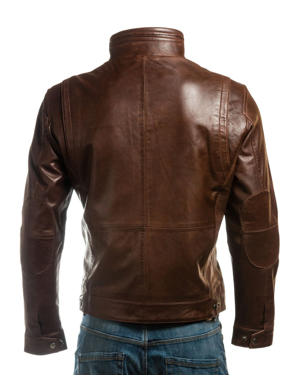 Men's Brown Plus Size Funnel Neck Leather Jacket: Luigi