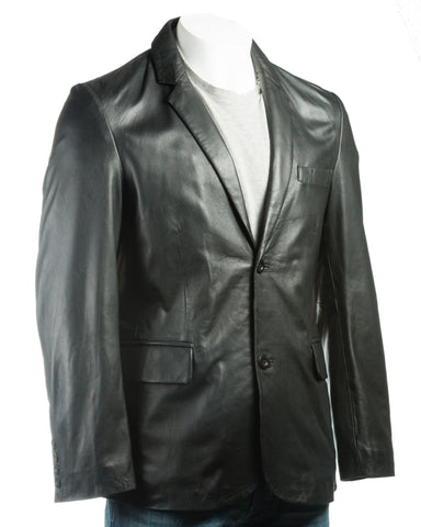 Men's Black Plus Size Classic Two Button Single Breasted Leather Blazer: Marcello