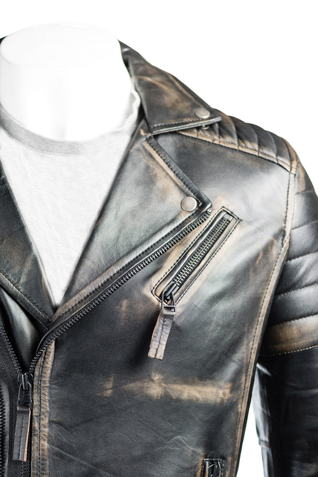 Men's Burgundy Vintage Look Biker Style Leather Jacket: Placido