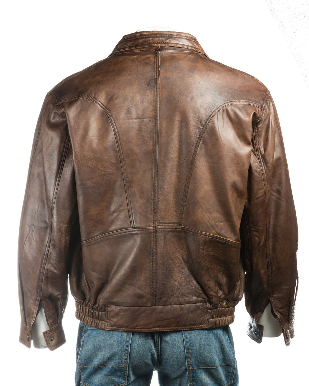 Men's Antique Brown Pocket Detail Blouson Style Leather Jacket: Marco