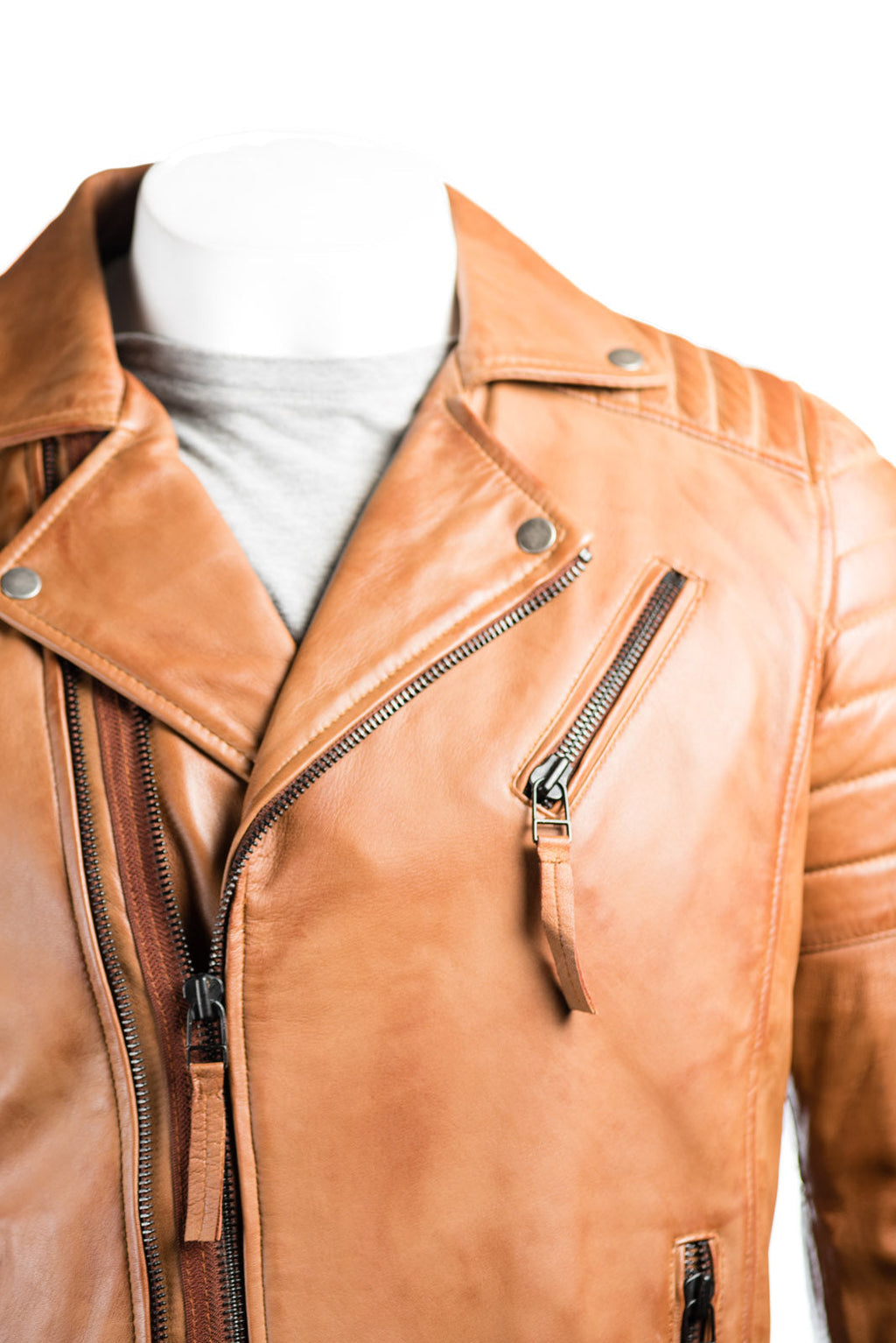 Men's Tan Vintage Look Biker Style Leather Jacket: Placido