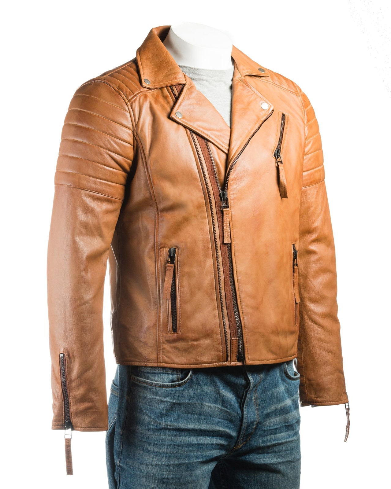 Men's Burgundy Vintage Look Biker Style Leather Jacket: Placido