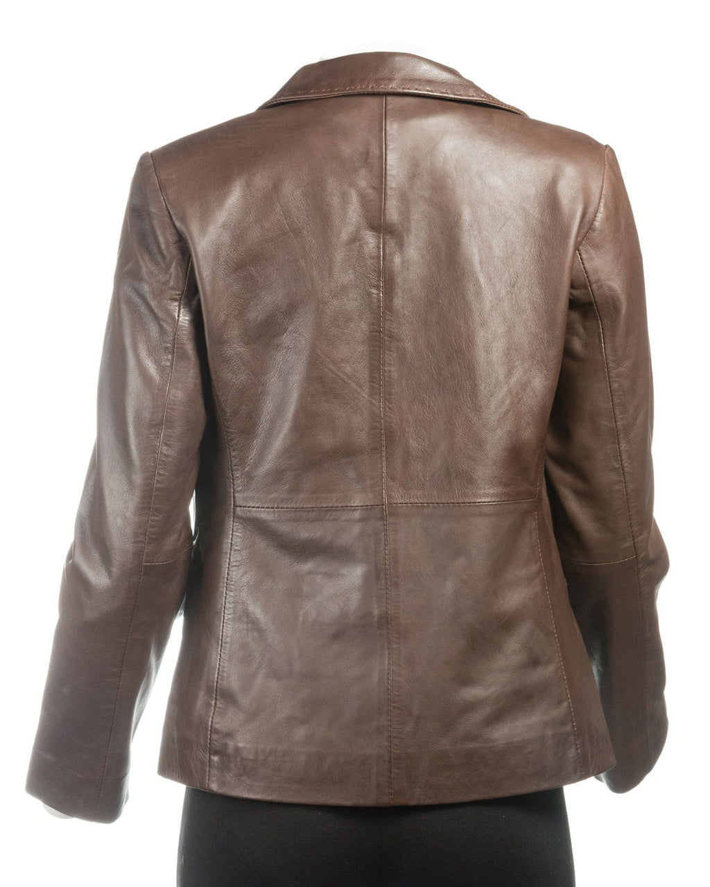 Ladies Tan Short Two Button Leather Blazer: Bella