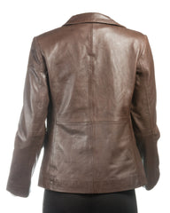 Ladies Brown Short Two Button Leather Blazer: Bella