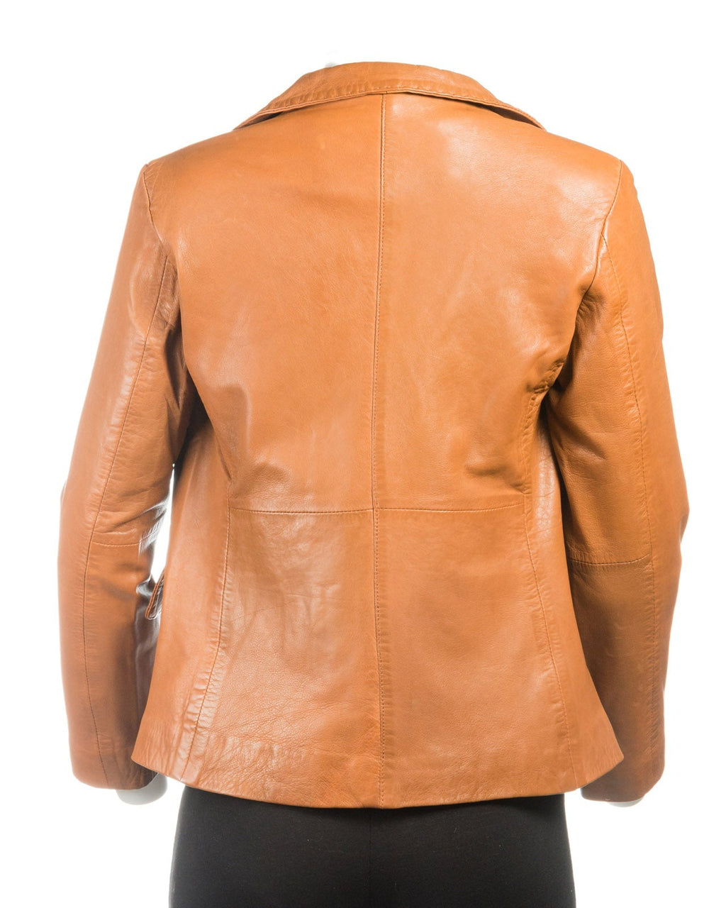 Ladies Tan Short Two Button Leather Blazer: Bella