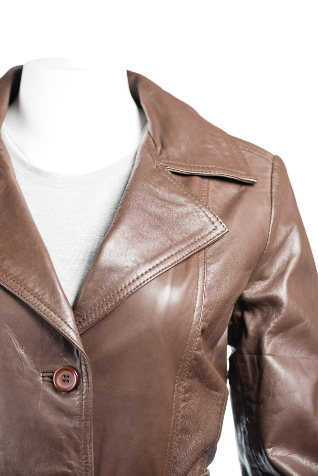 Ladies Black Mackintosh Style Leather Coat: Susanna