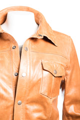 Ladies Shirt Style Leather Jacket with Press Stud Fasteners: Claudia