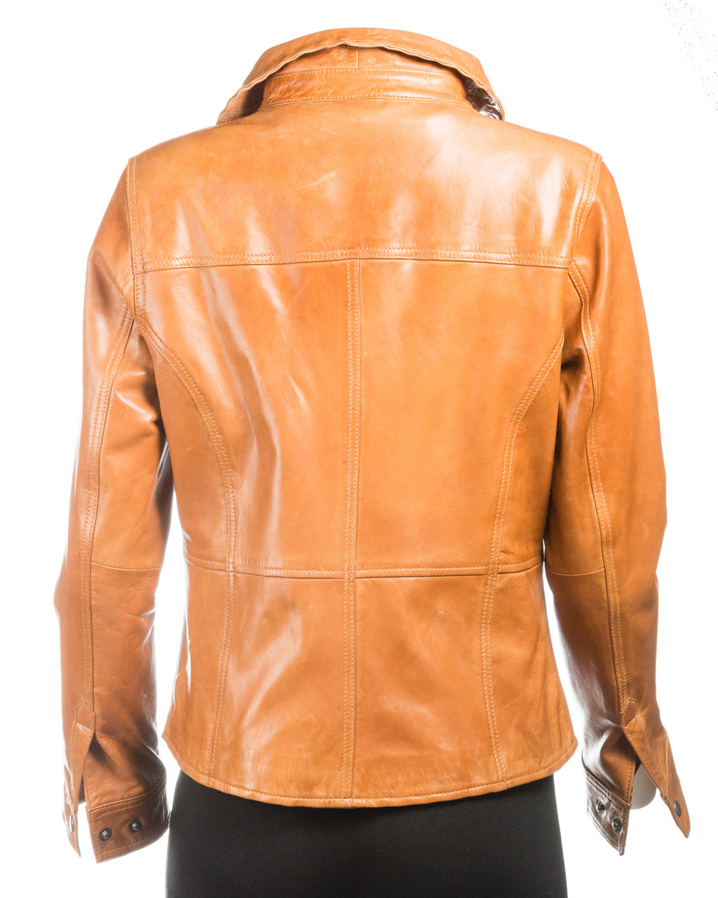 Ladies Shirt Style Leather Jacket with Press Stud Fasteners: Claudia