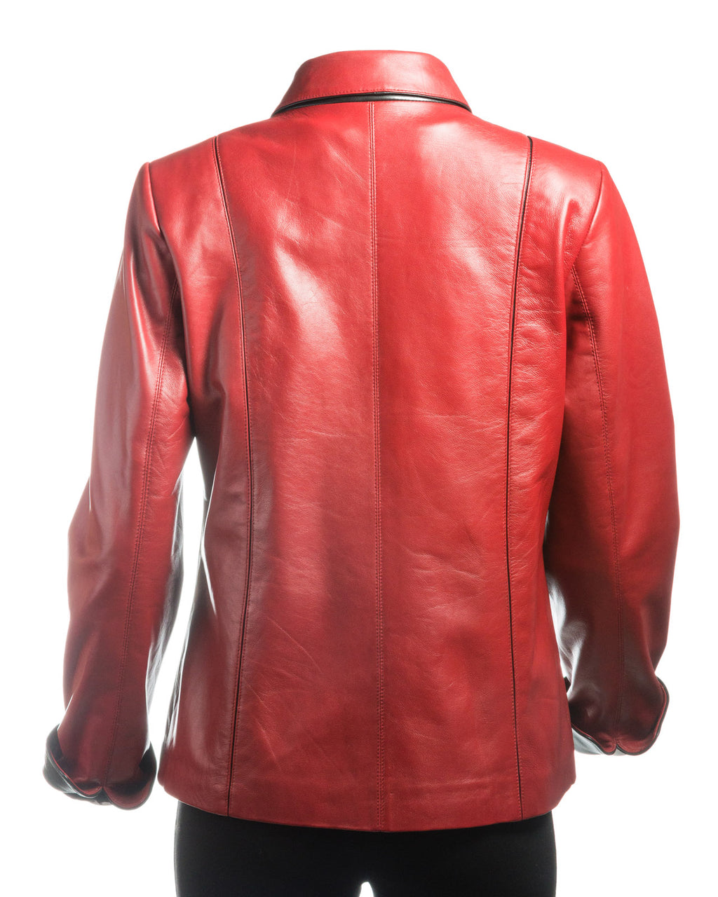 Ladies Red Contrast Buttoned Leather Jacket: Cassandra