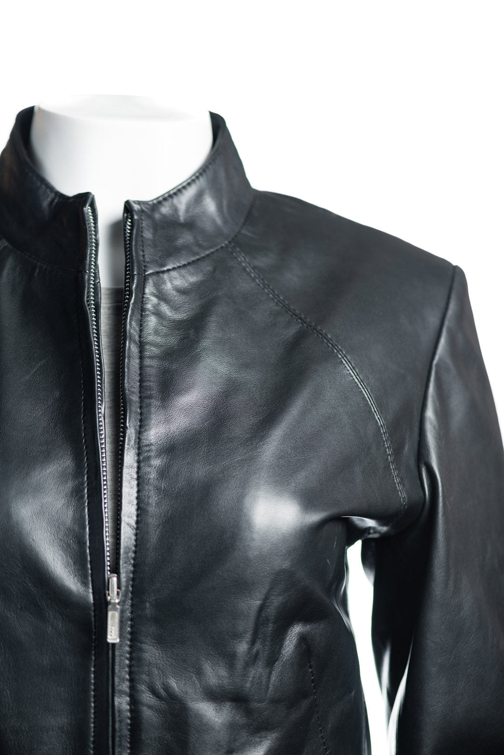 Ladies Stone Plain Short Zipped Leather Jacket: Angelina