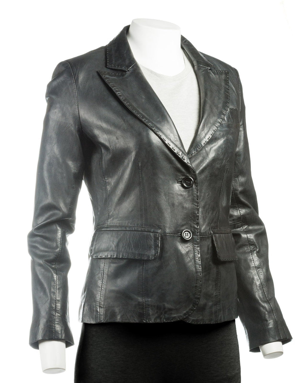 Ladies Tan Short Two Button Leather Blazer: Bella