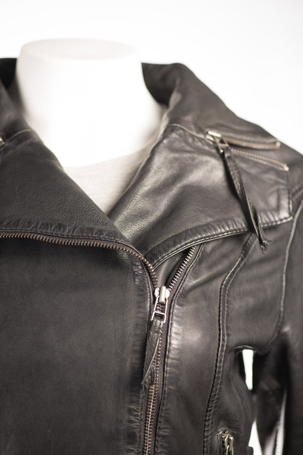 Ladies Black Corset Detail Slim Fit Biker Style Leather Jacket: Francesca