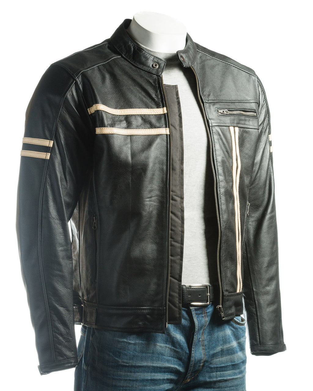 Men's Removable Armour Plated Cow Hide Leather Biker Jacket: Dante