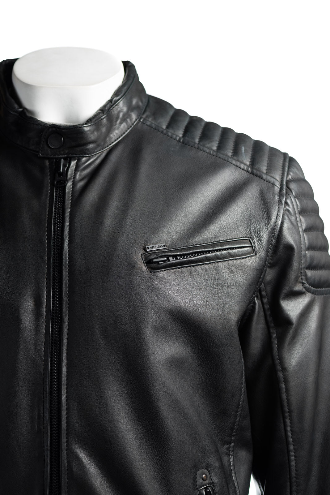 Men's Soft Matte Racer Style Leather Jacket: Emilio BLACK XS