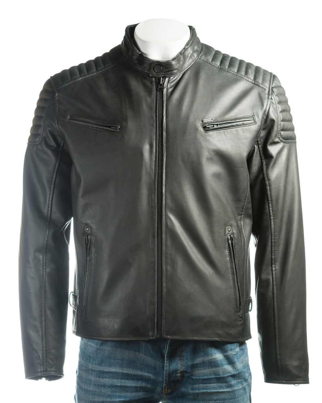 Men's Soft Matte Racer Style Leather Jacket: Emilio