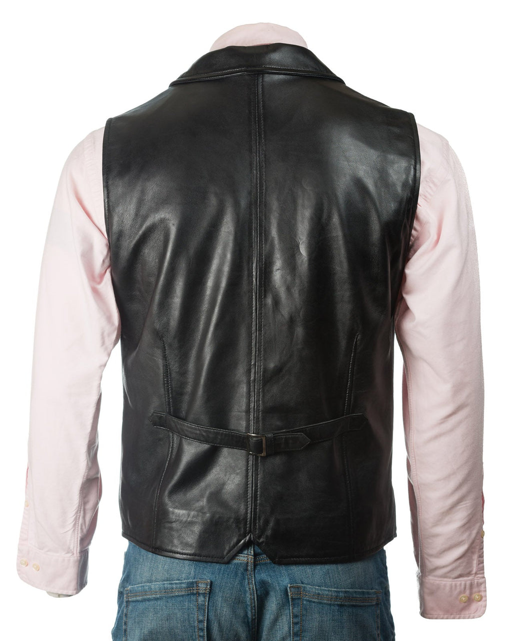 Men's Black Collared Button-Up Leather Waistcoat: Aurelio
