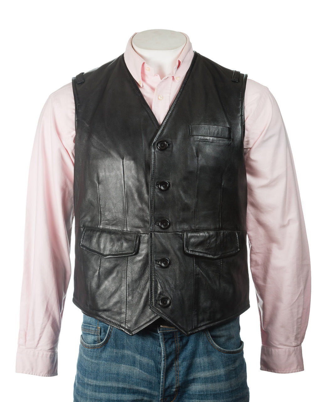 Men's Black Button-Up Leather Waistcoat: Amadeo