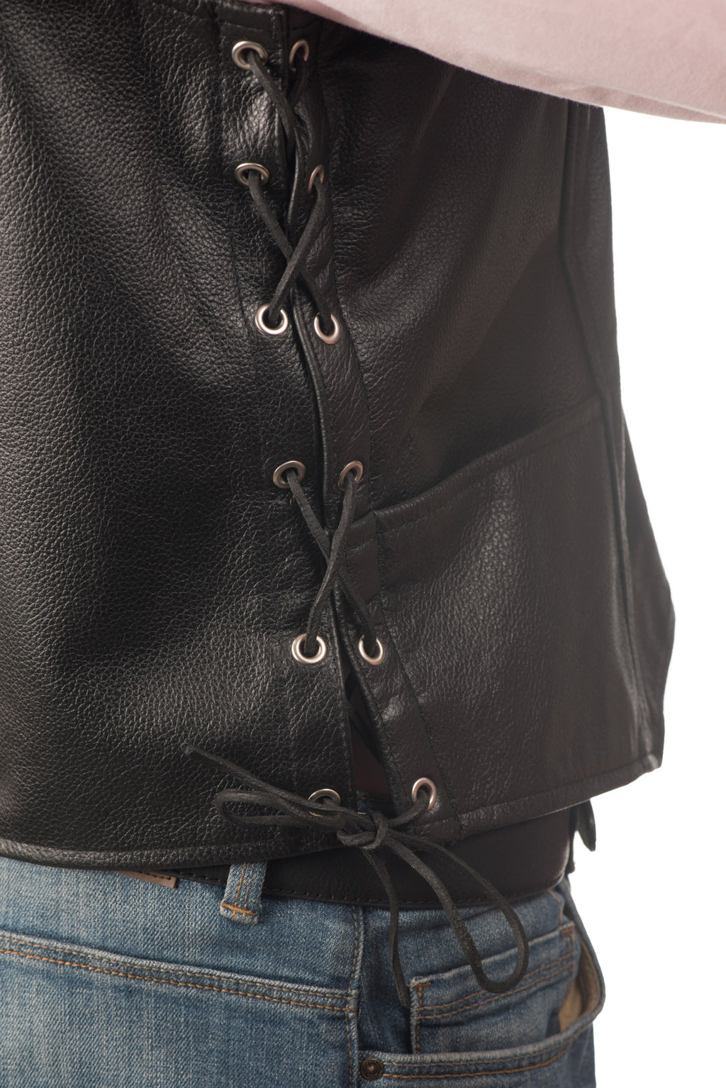 Men's Rough Finish Cow Hide Stud Fastening Leather Waistcoat With Lace-Up Sides: Giorgio