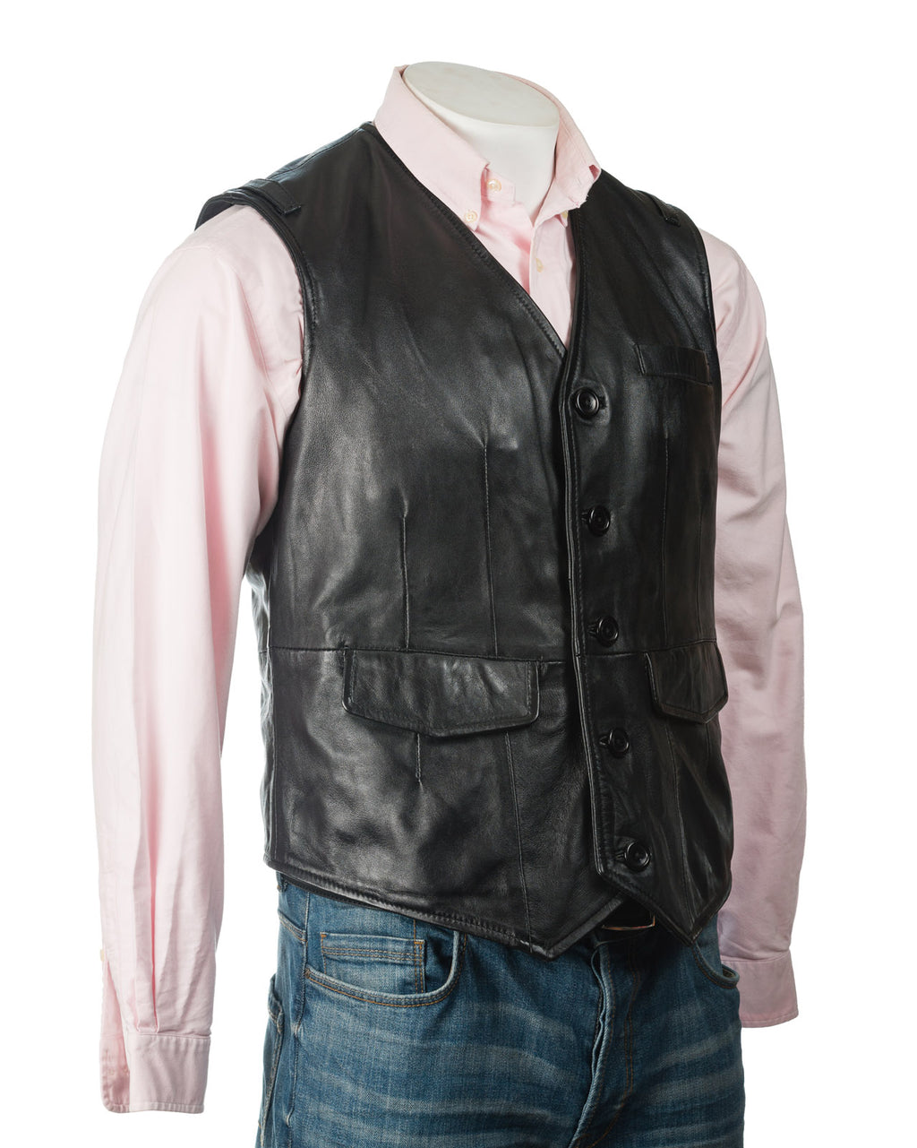 Men's Black Button-Up Leather Waistcoat: Amadeo