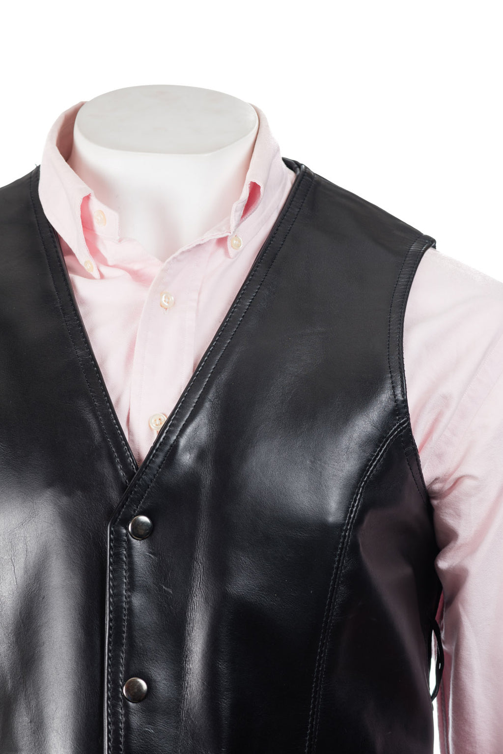 Men's Smooth Finish Hide Stud Fastening Leather Waistcoat: Santino