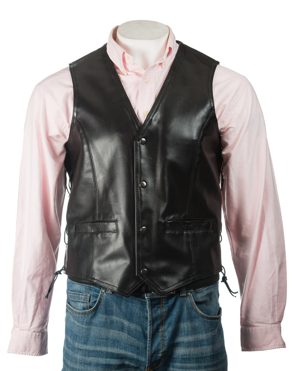 Men's Smooth Finish Hide Stud Fastening Leather Waistcoat: Santino