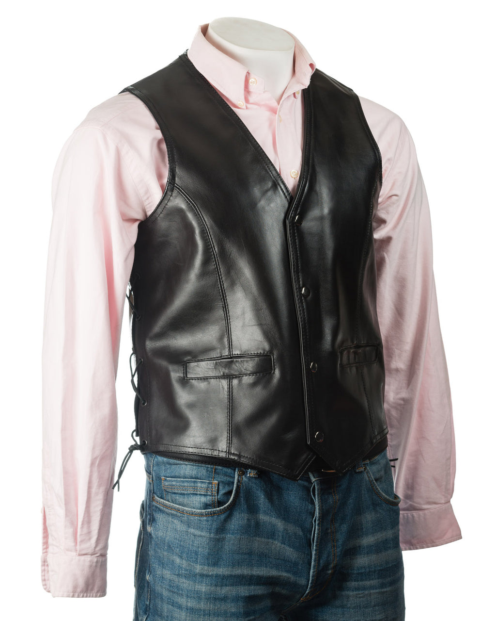 Men's Smooth Finish Hide Stud Fastening Leather Waistcoat: Santino