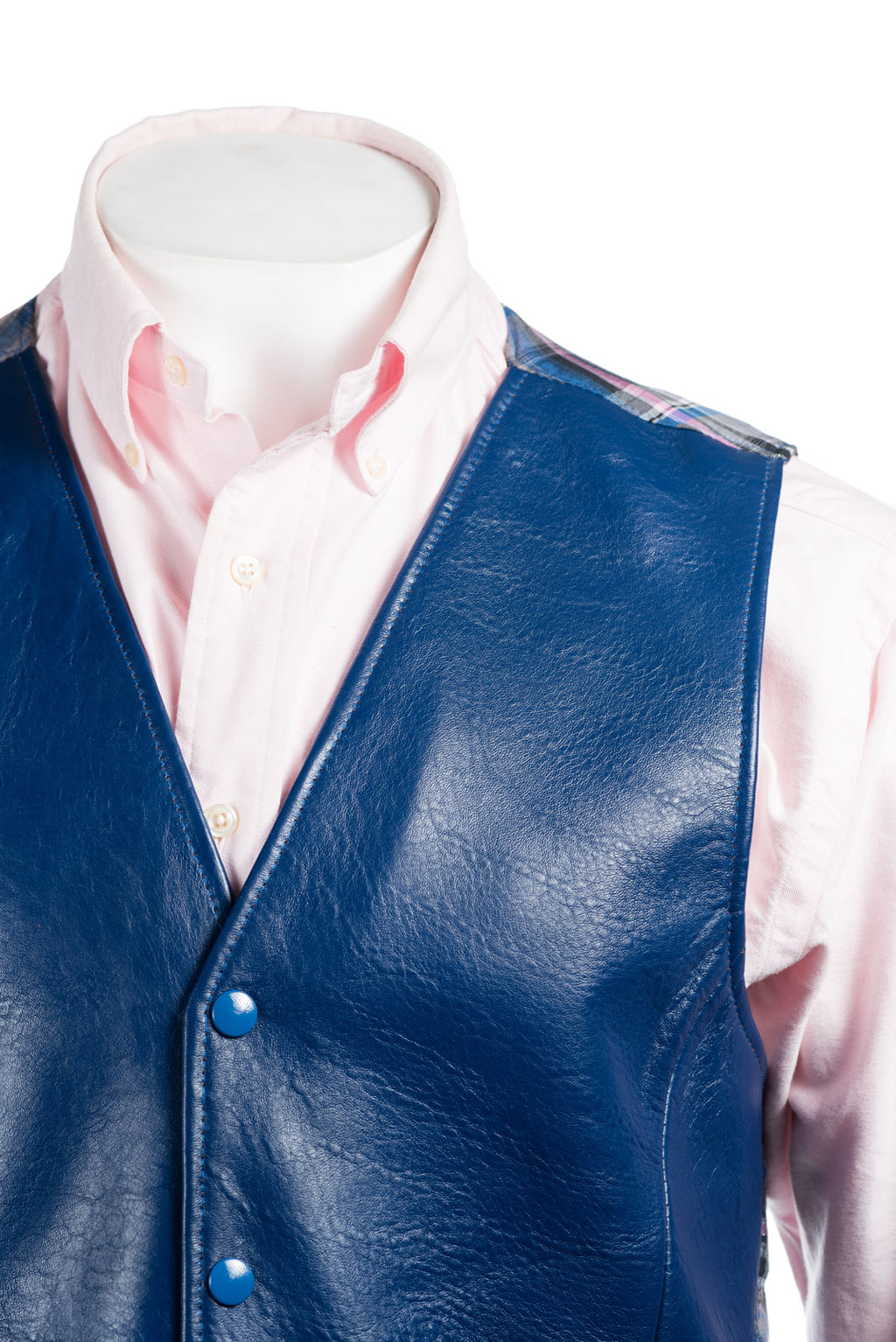 Men's Blue Half Skin Leather Waistcoat: Vito