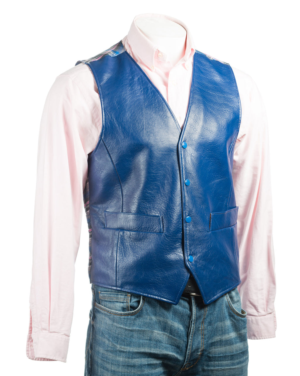 Men's Blue Half Skin Leather Waistcoat: Vito