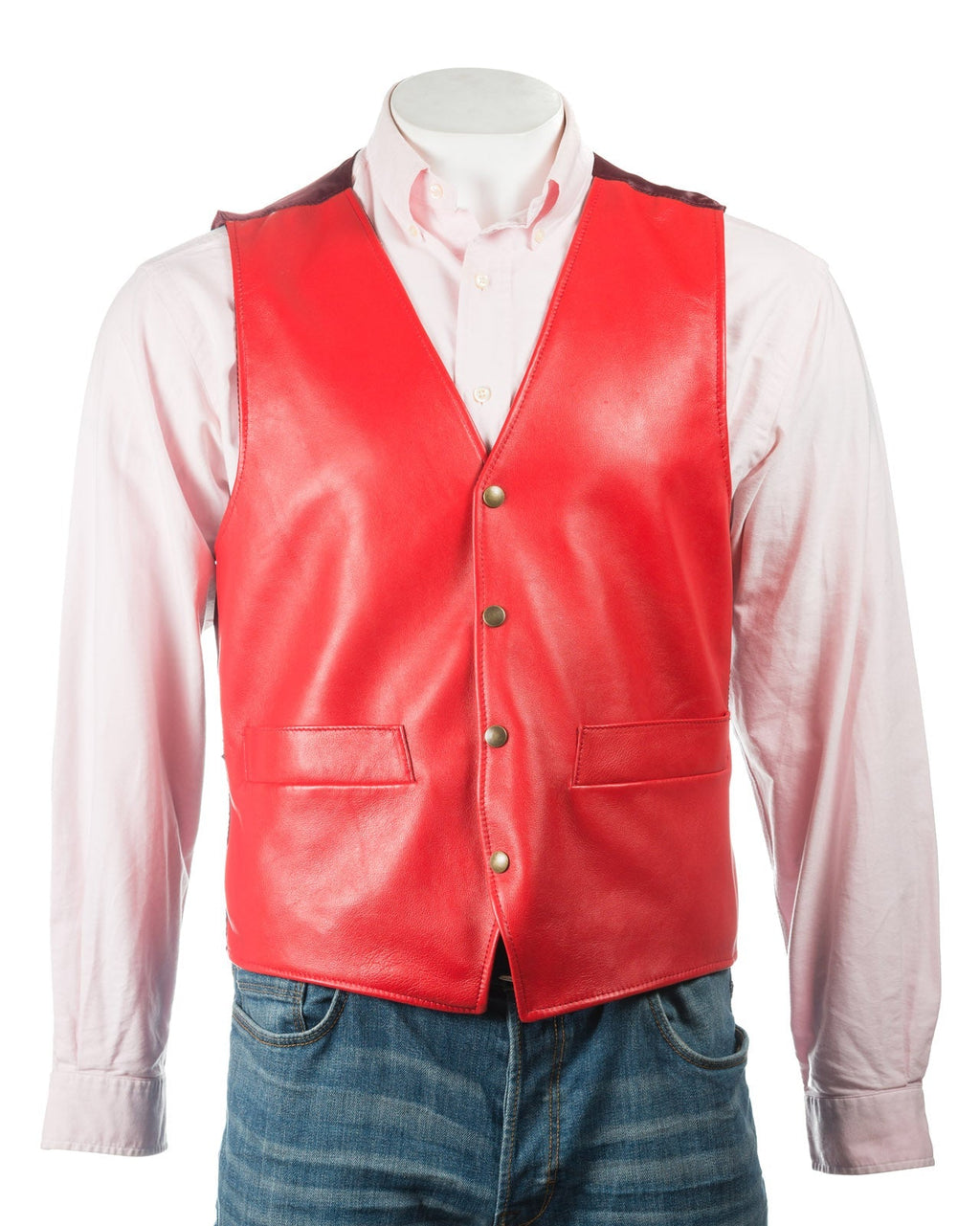 Men's Red Half Skin Leather Waistcoat: Vito