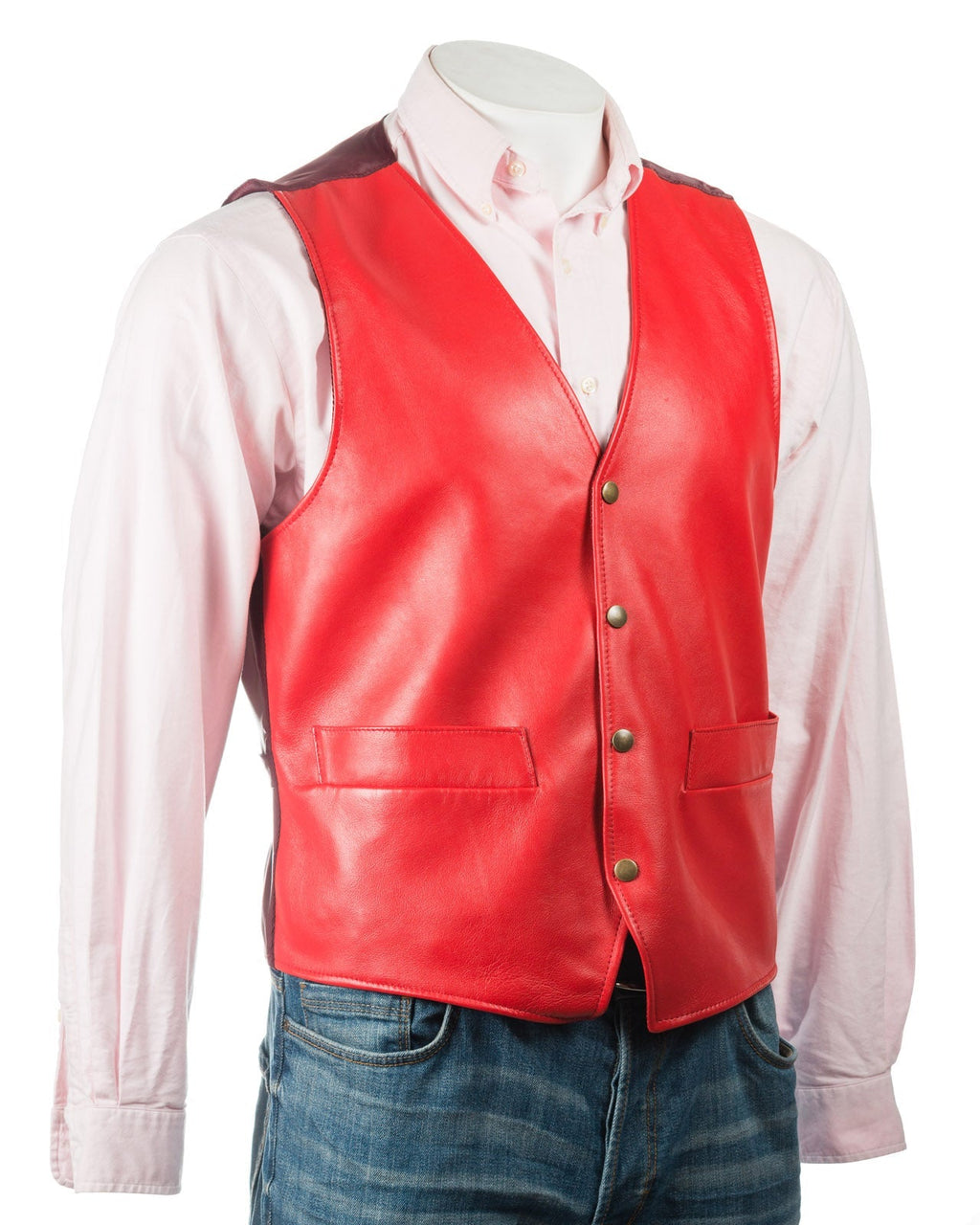 Men's Red Half Skin Leather Waistcoat: Vito
