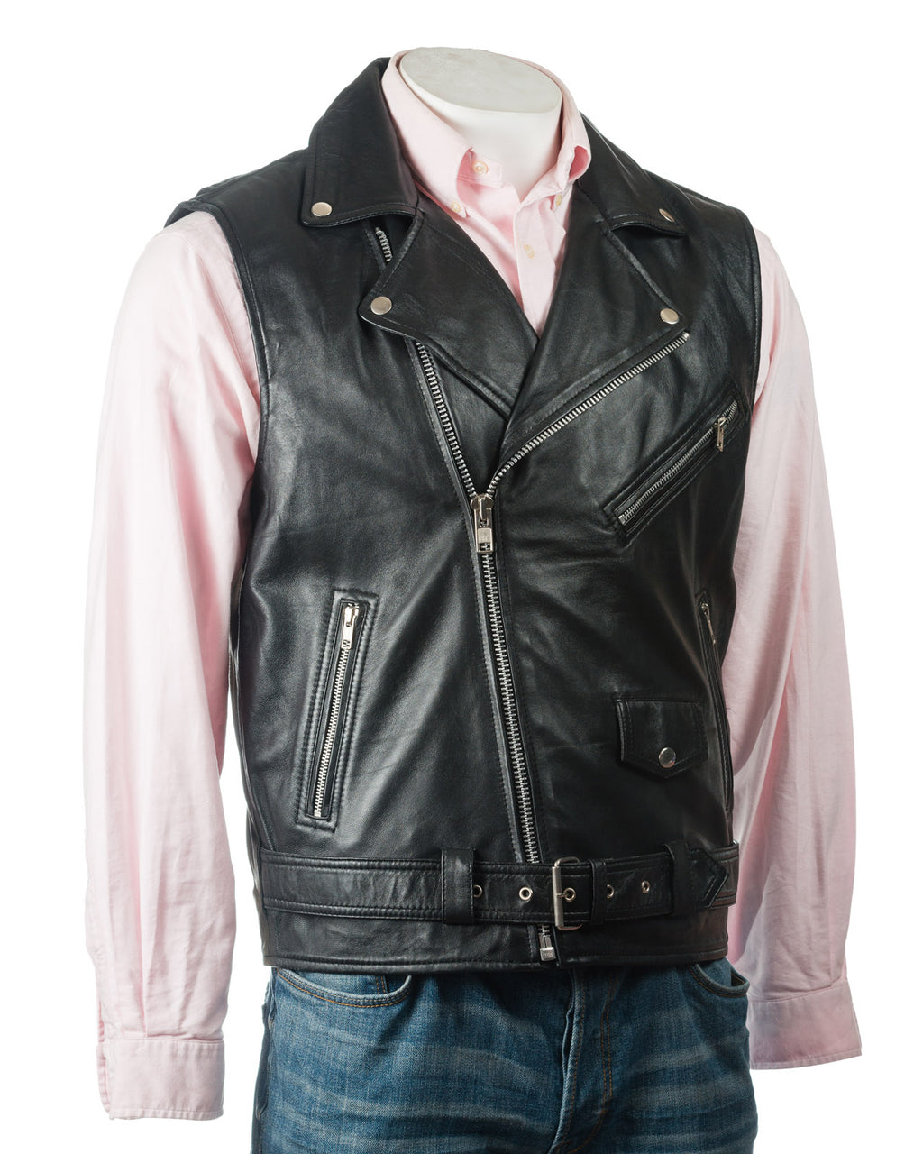 Men’s Black Brando Style Leather Waistcoat: Giglio