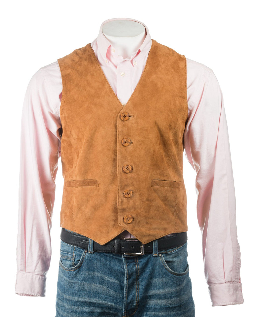 Men's Tan Suede Button-Up Waistcoat: Leo