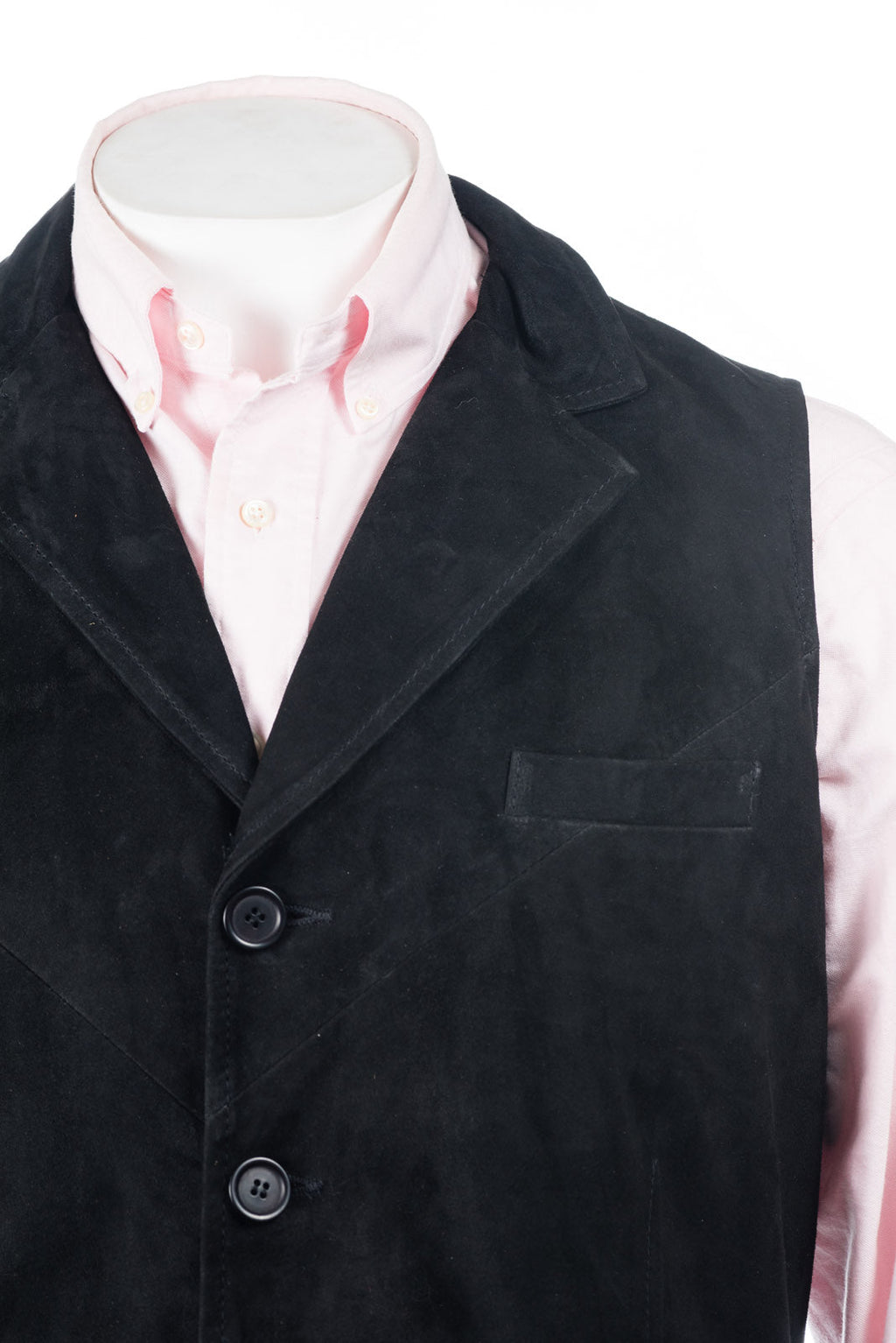Men's Black Collared Button-Up Suede Waistcoat: Aurelio