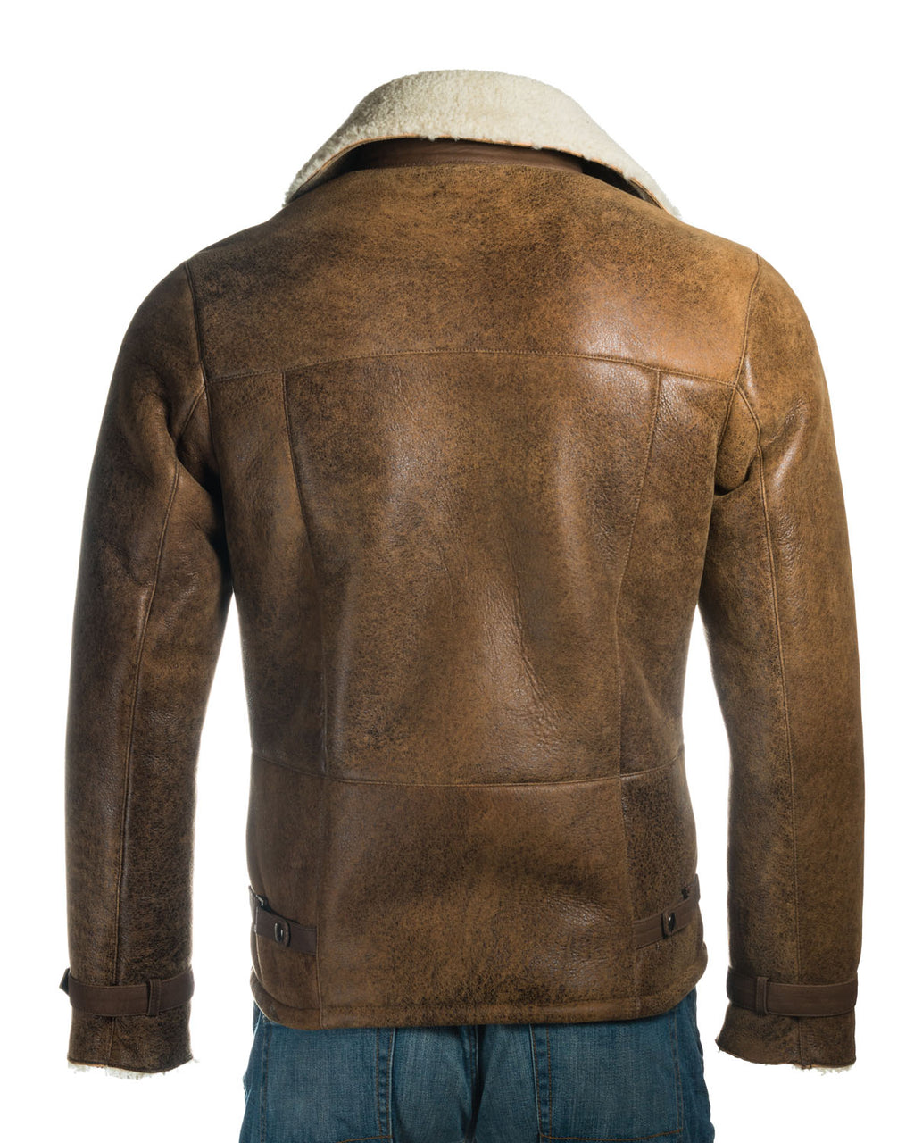 Men's Weathered Cognac Shearling Sheepskin Biker Style Jacket