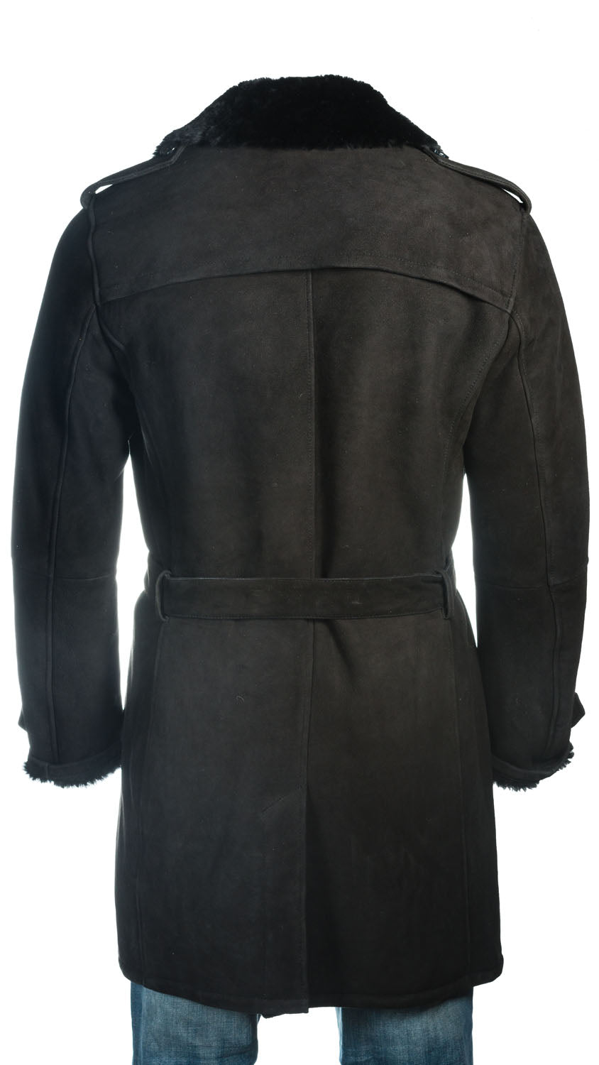 Men s Black Shearling Sheepskin 3 4 Double Breasted Button Up Suede Fi Leather Jacket Company