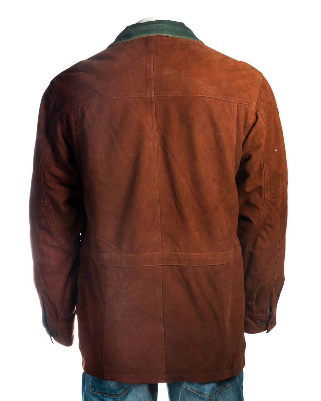 Men's Tan And Teal Nubuck Coat with Zipped Pockets: Fernando