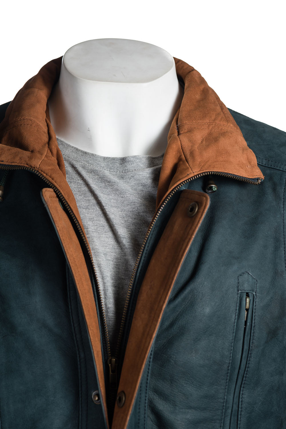 Men's Teal And Tan Nubuck Coat with Zipped Pockets: Fernando