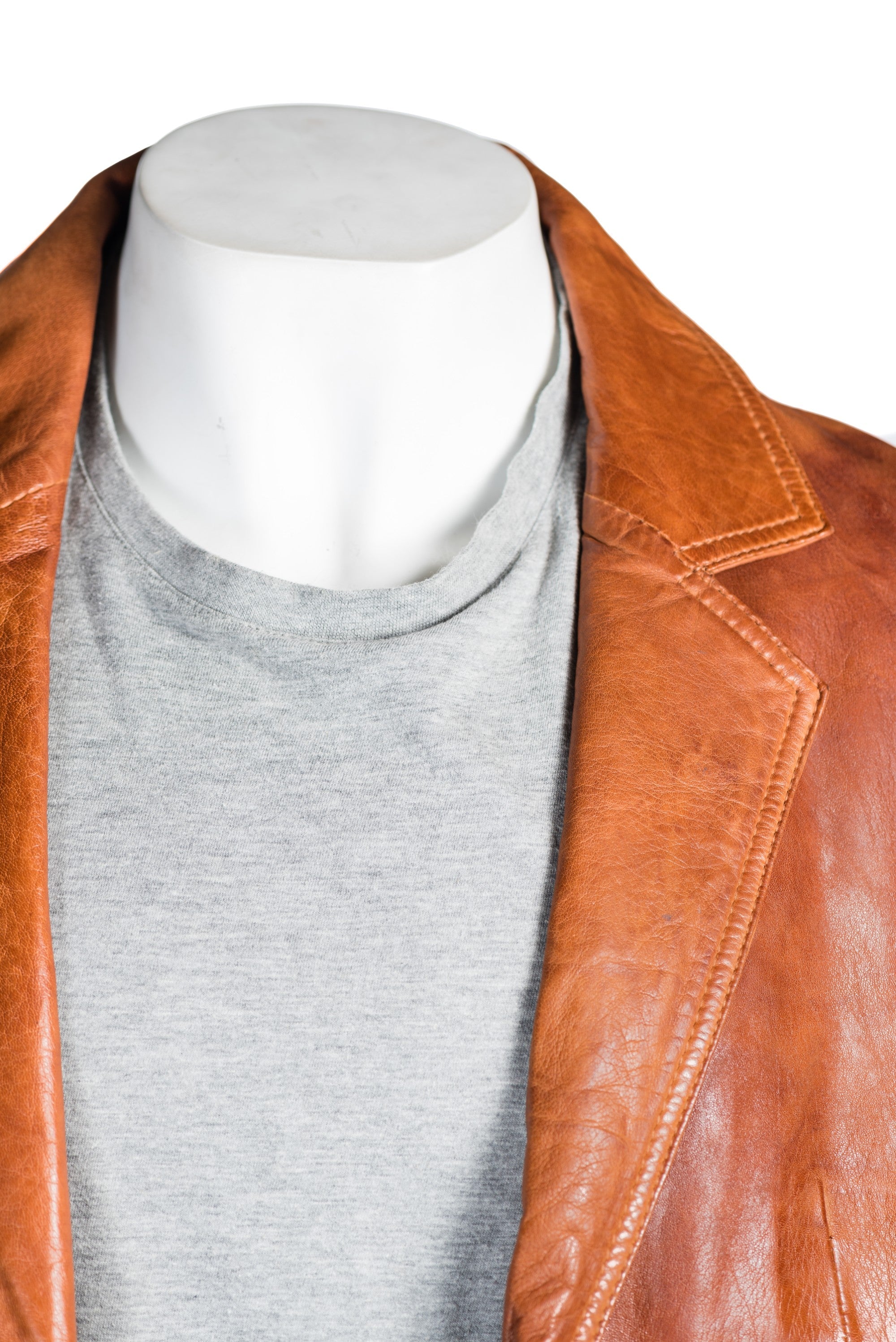Men's Antique Cognac Plus Size Classic Two Button Single Breasted Leather Blazer: Marcello