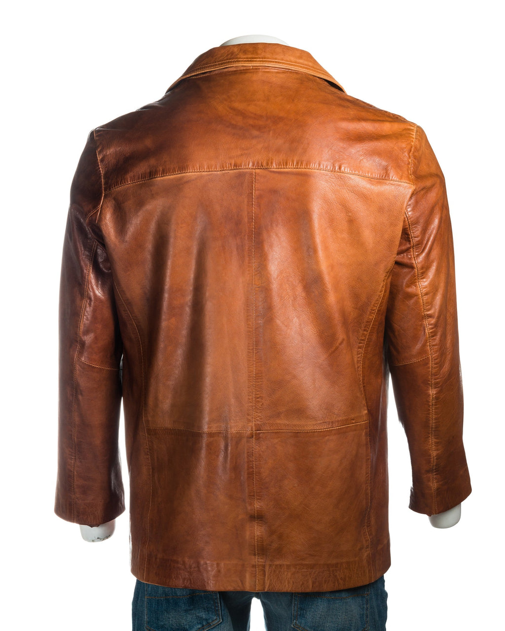 Men's Antique Cognac Plus Size Classic Two Button Single Breasted Leather Blazer: Marcello