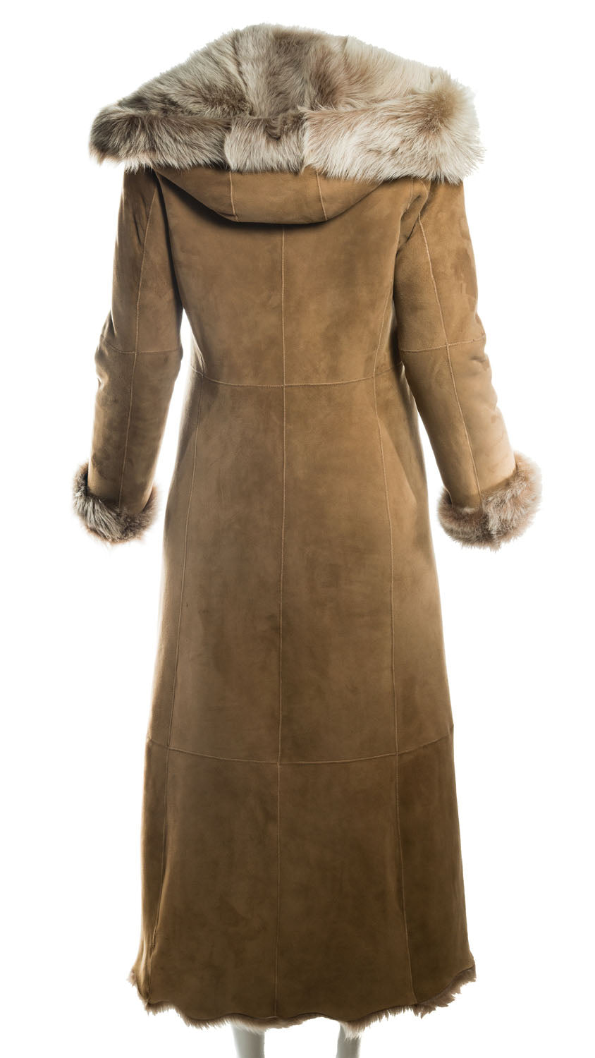 Ladies Full Length Beaver Toscana Shearling Sheepskin Coat: Rosetta BEAVER