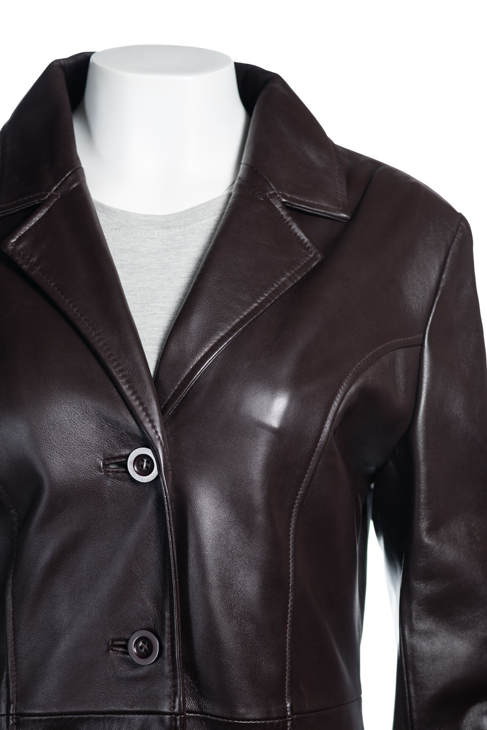 Ladies Full Length Classic Brown Leather Coat: Vita
